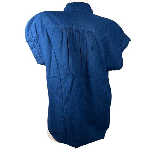 Nautica Womens Navy Blue Linen Blend Short Sleeve Button Up Camp Shirt Size L - Picture 8 of 12